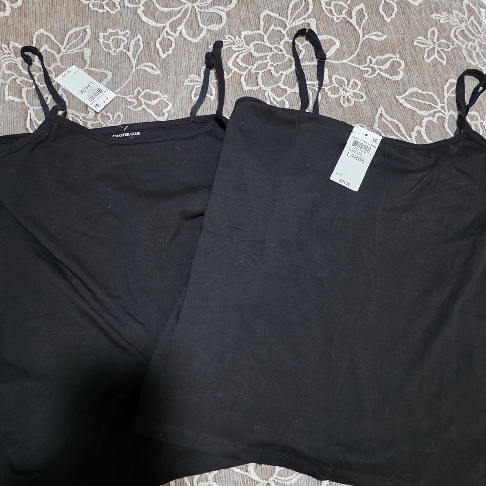 2 Charter Club Women's Shelf-Bra Camis Tank Tops,Size: L Color:black
